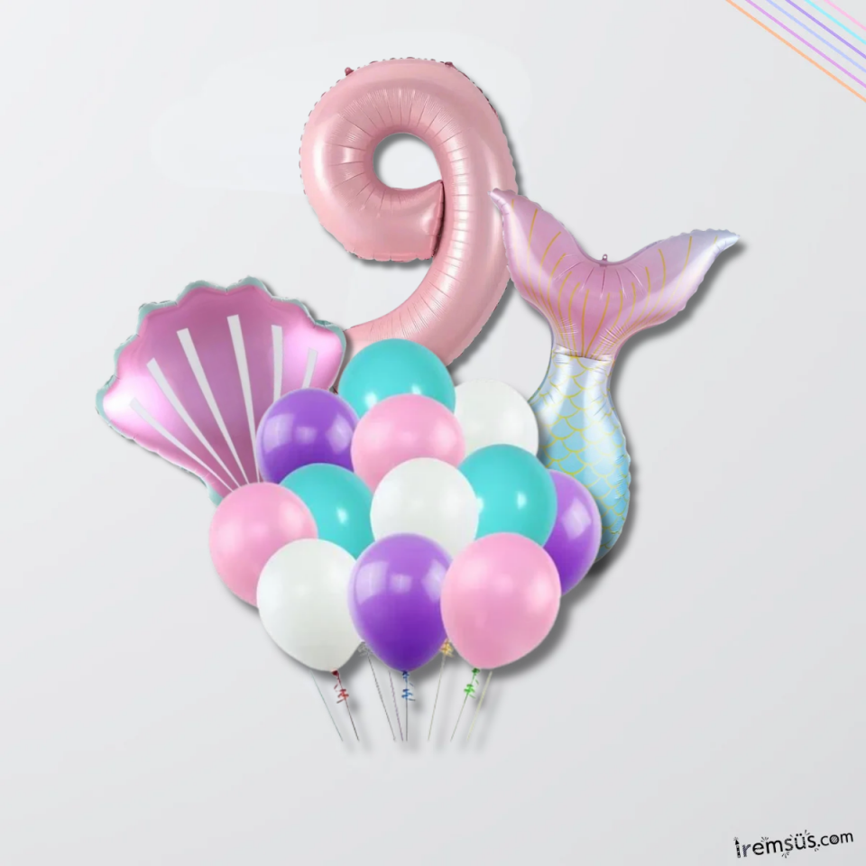 9 Yaş Doğum Günü Partisi Deniz Kızı Balon Süsleme Seti