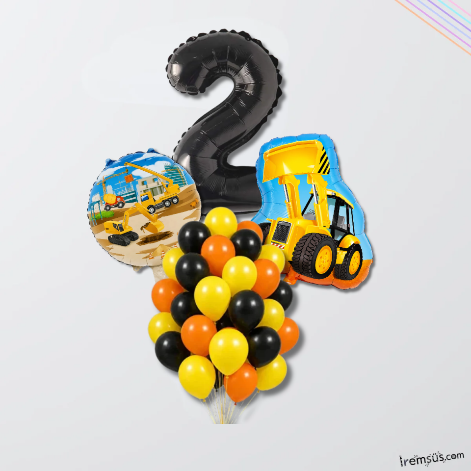 2 Yaş Doğum Günü Partisi İnşaat Tema Balon Süsleme Seti