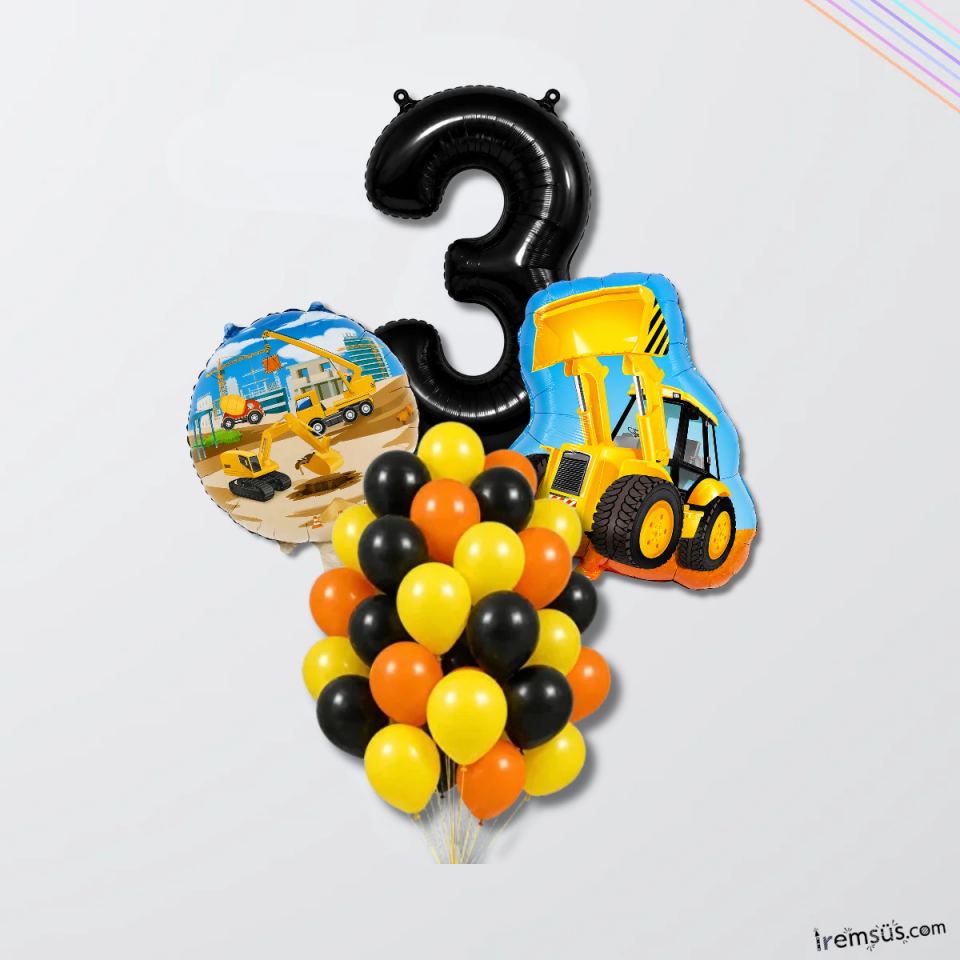 3 Yaş Doğum Günü Partisi İnşaat Tema Balon Süsleme Seti