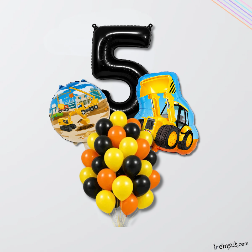 5 Yaş Doğum Günü Partisi İnşaat Tema Balon Süsleme Seti