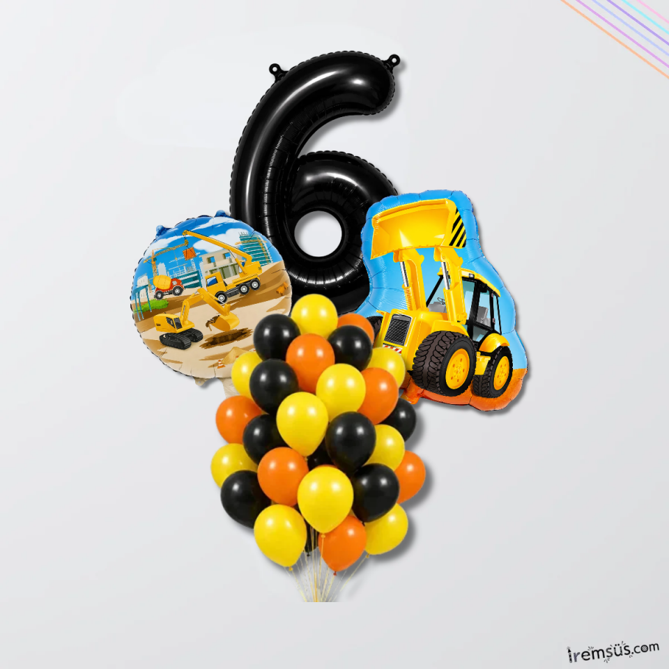 6 Yaş Doğum Günü Partisi İnşaat Tema Balon Süsleme Seti