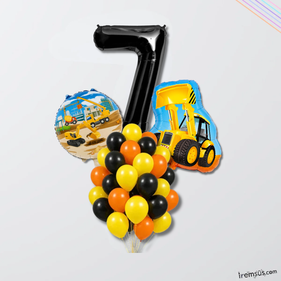 7 Yaş Doğum Günü Partisi İnşaat Tema Balon Süsleme Seti