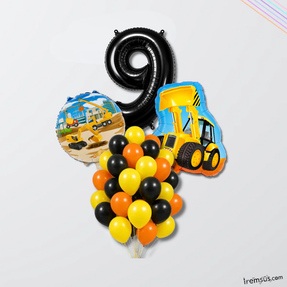 9 Yaş Doğum Günü Partisi İnşaat Tema Balon Süsleme Seti