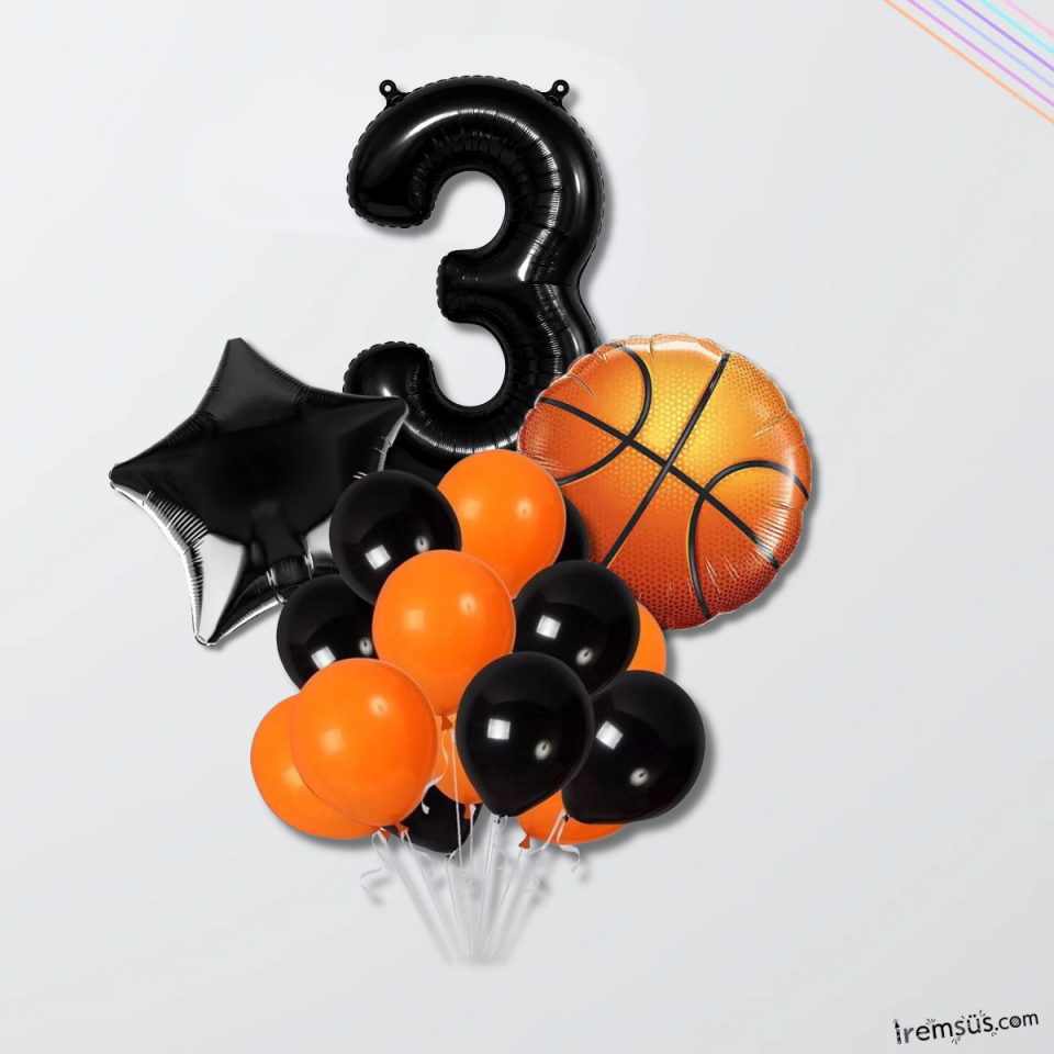 3 Yaş Doğum Günü Partisi Basketbol Tema Balon Süsleme Seti