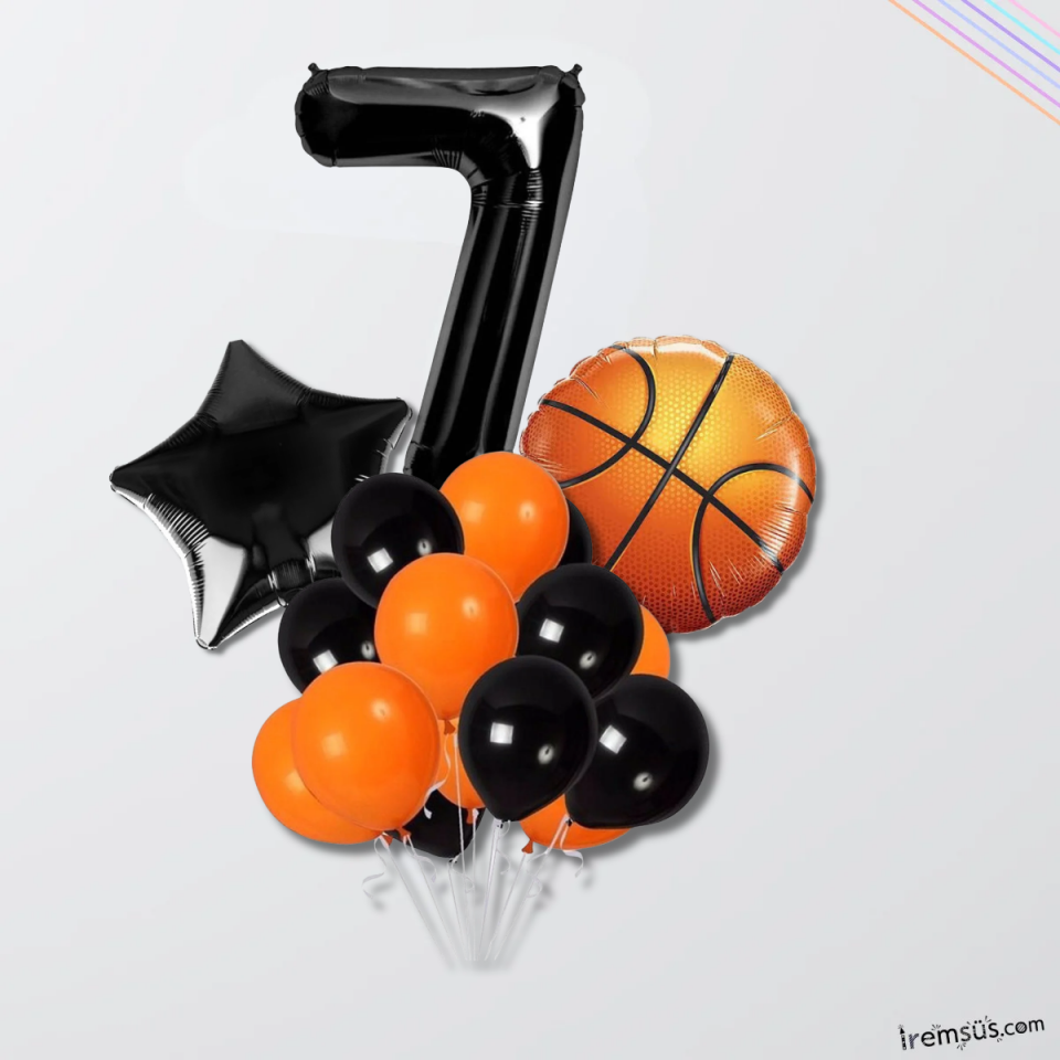 7 Yaş Doğum Günü Partisi Basketbol Tema Balon Süsleme Seti