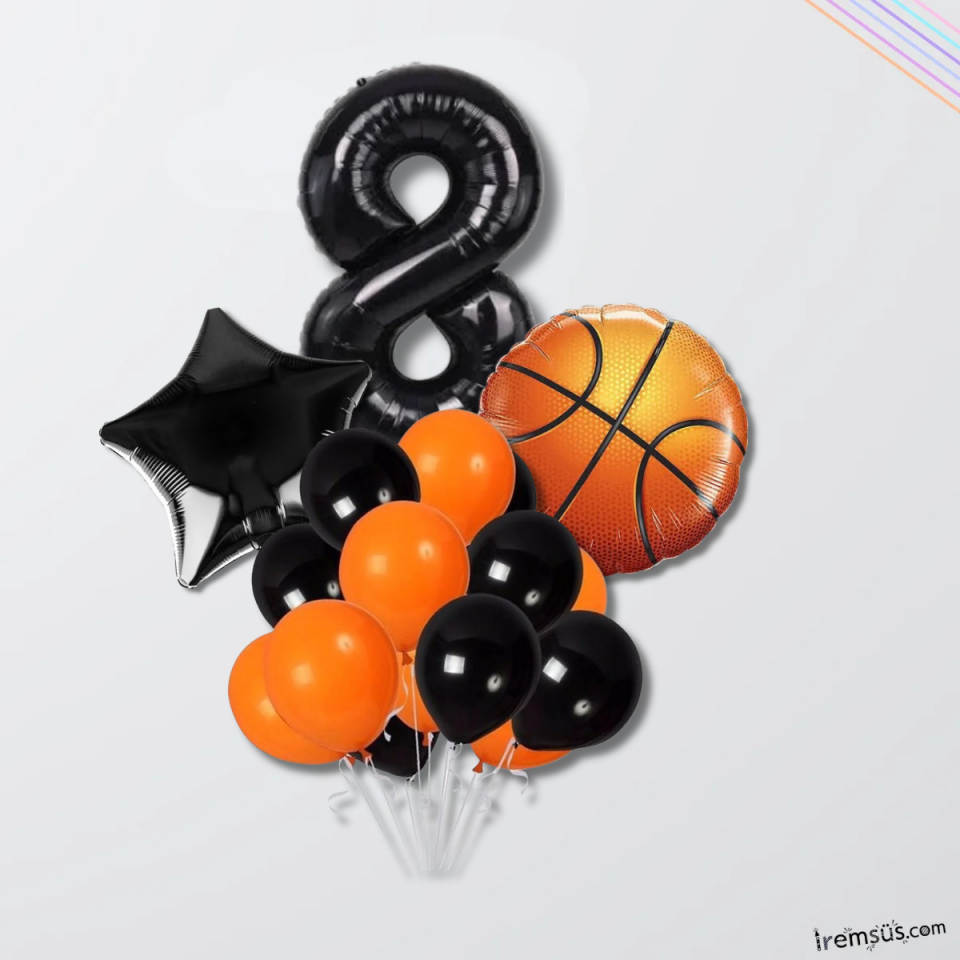 8 Yaş Doğum Günü Partisi Basketbol Tema Balon Süsleme Seti