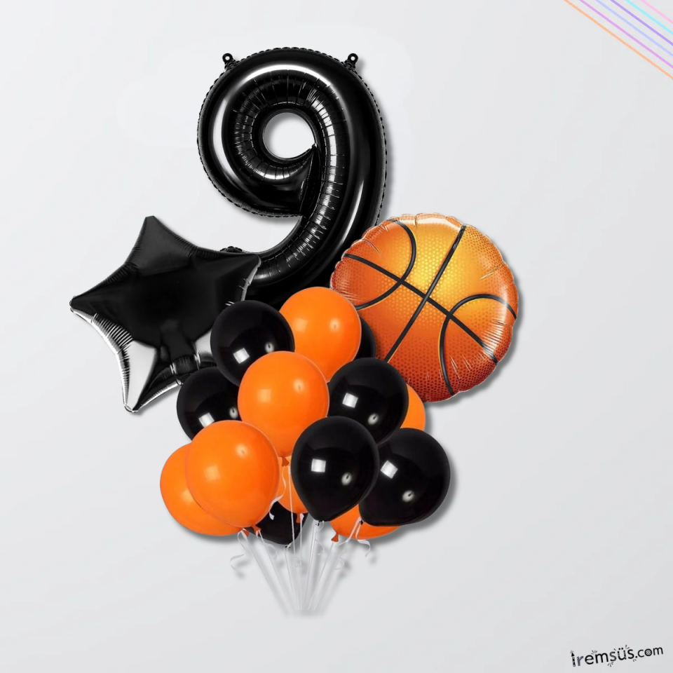 9 Yaş Doğum Günü Partisi Basketbol Tema Balon Süsleme Seti