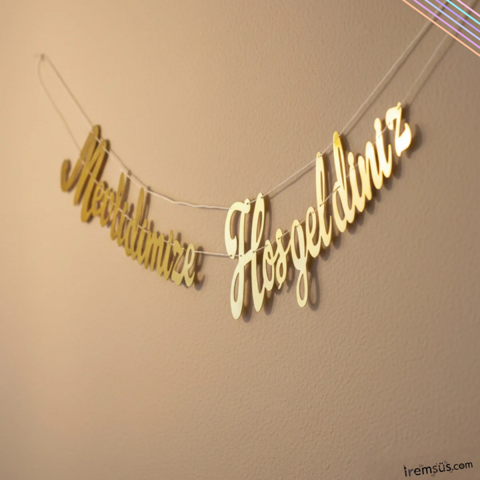 Mevlidimize Hoşgeldiniz Kaligrafi Banner 2mt Gold Renk