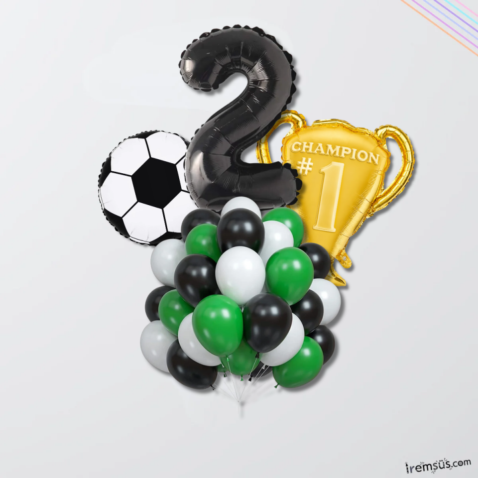 2 Yaş Doğum Günü Partisi Şampiyon Konsept Folyo Helyum Balon Süsleme Seti Futbol Konsept Balonları