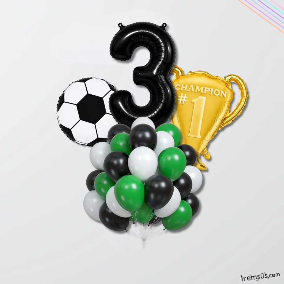 3 Yaş Doğum Günü Partisi Şampiyon Konsept Folyo Helyum Balon Süsleme Seti Futbol Konsept Balonları