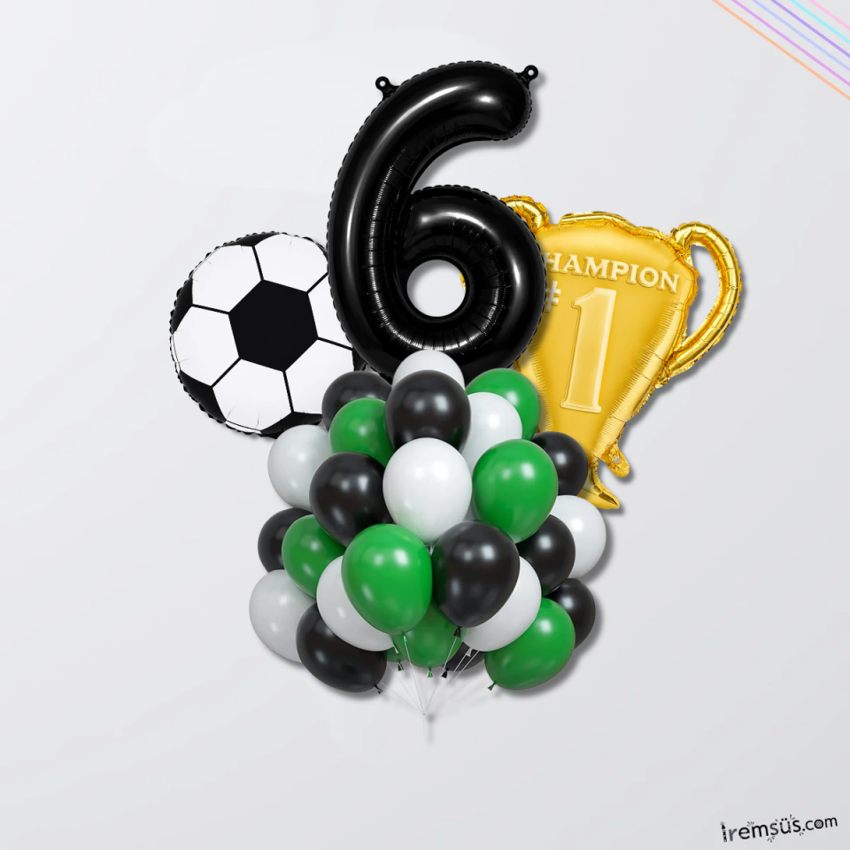 6 Yaş Doğum Günü Partisi Şampiyon Konsept Folyo Helyum Balon Süsleme Seti Futbol Konsept Balonları