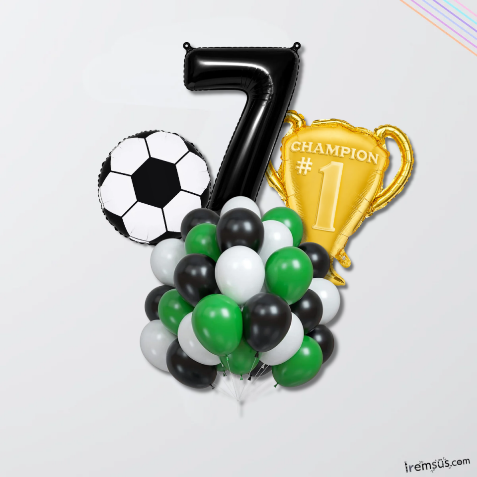 7 Yaş Doğum Günü Partisi Şampiyon Konsept Folyo Helyum Balon Süsleme Seti Futbol Konsept Balonları