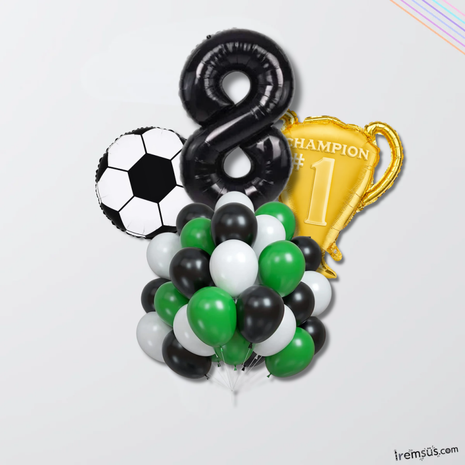 8 Yaş Doğum Günü Partisi Şampiyon Konsept Folyo Helyum Balon Süsleme Seti Futbol Konsept Balonları