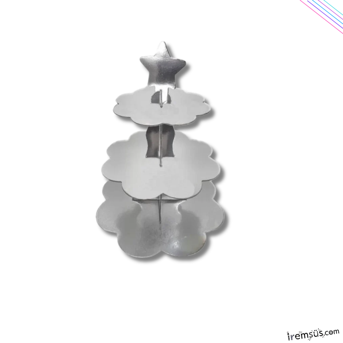 Gümüş Konsept Doğum Günü Partisi 3 Katlı Parlak Cupcake Standı Gümüş Renk Süsleme Kek Standı