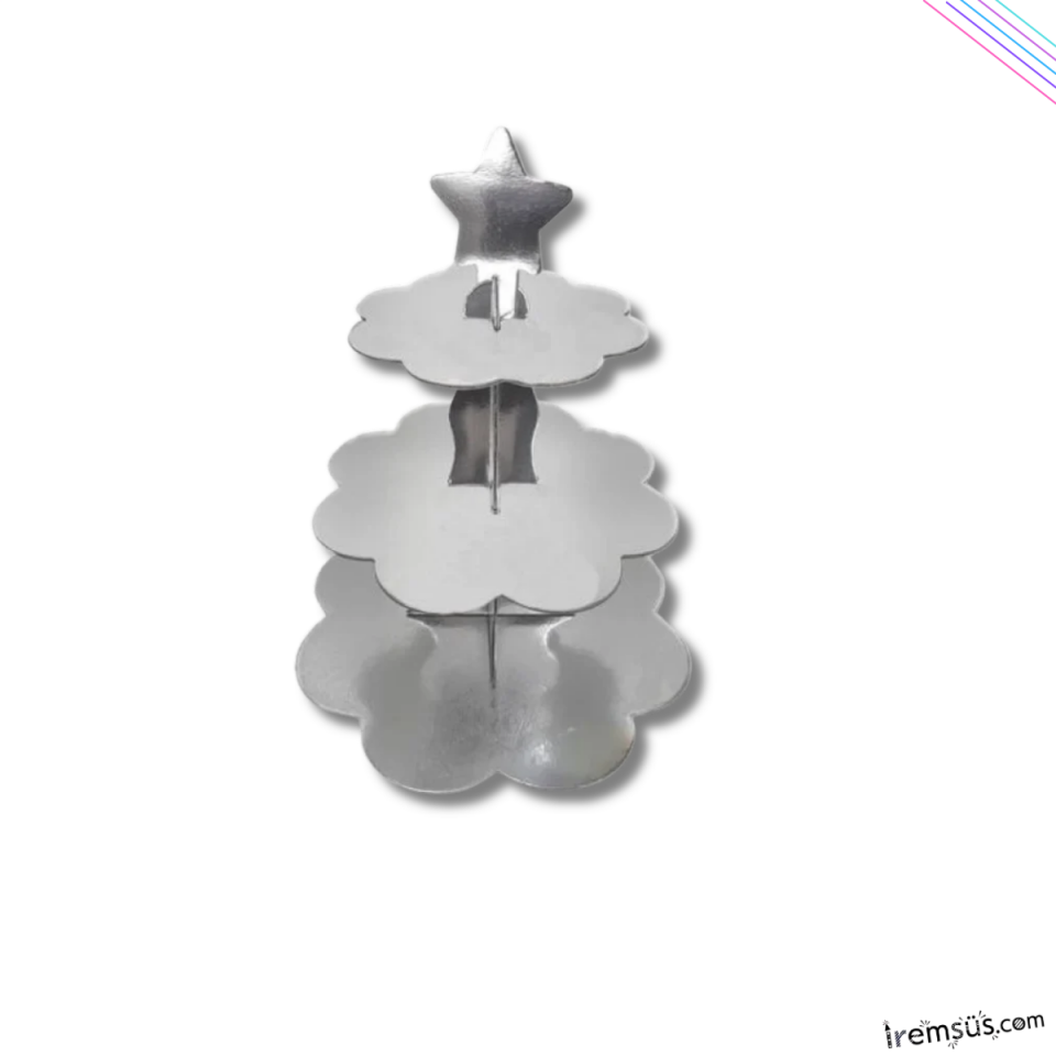 Gümüş Konsept Doğum Günü Partisi 3 Katlı Parlak Cupcake Standı Gümüş Renk Süsleme Kek Standı