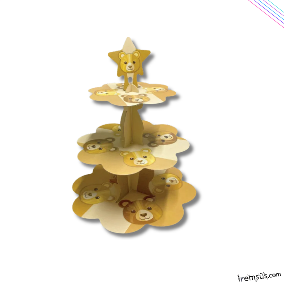 Ayıcık Konsept Doğum Günü Partisi 3 Katlı Cupcake Standı