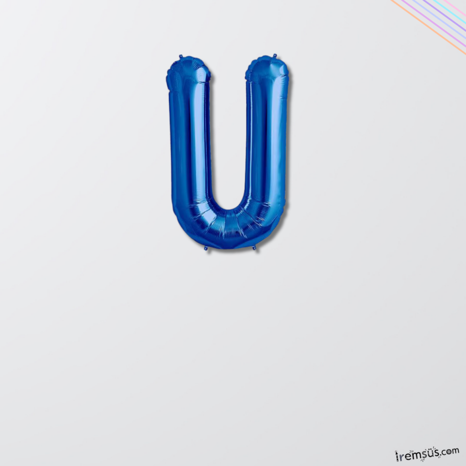 U-Ü Harfi Doğum Günü Mavi Renk Folyo Balon 16'' 36 Cm U-Ü Harf Folyo Balon Mavi Konsept