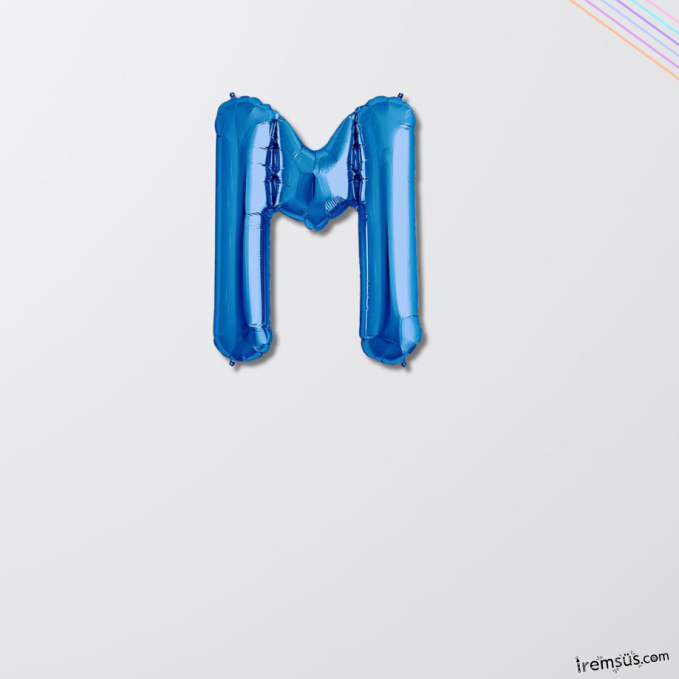 M Harfi Mavi Renk Folyo Balon 36 Cm