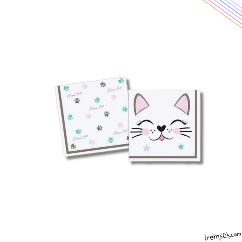 Sevimli Kedi Miss Cat Temalı Kağıt Peçete 16 Kişilik Sevimli Kedi Parti Süslemesi Miss Cat