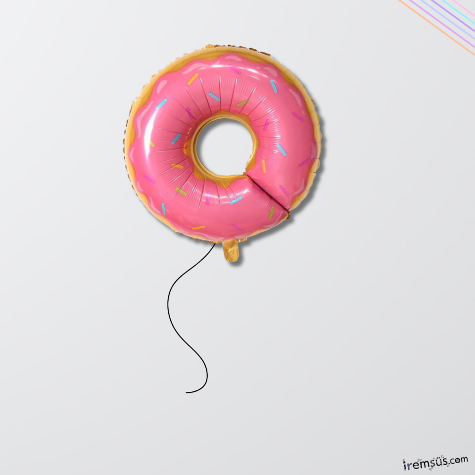 Donut Figür Pembe Renk Folyo Helyum Balon 80 Cm Donut Konsept Parti Süsleme Balonu