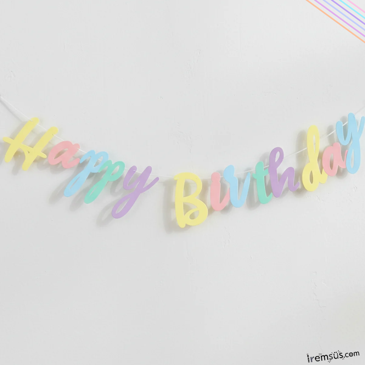 Makaron Renk Doğum Günü Partisi Happy Birthday Banner Yazı 110 Cm Makaron Konsept Süsleme