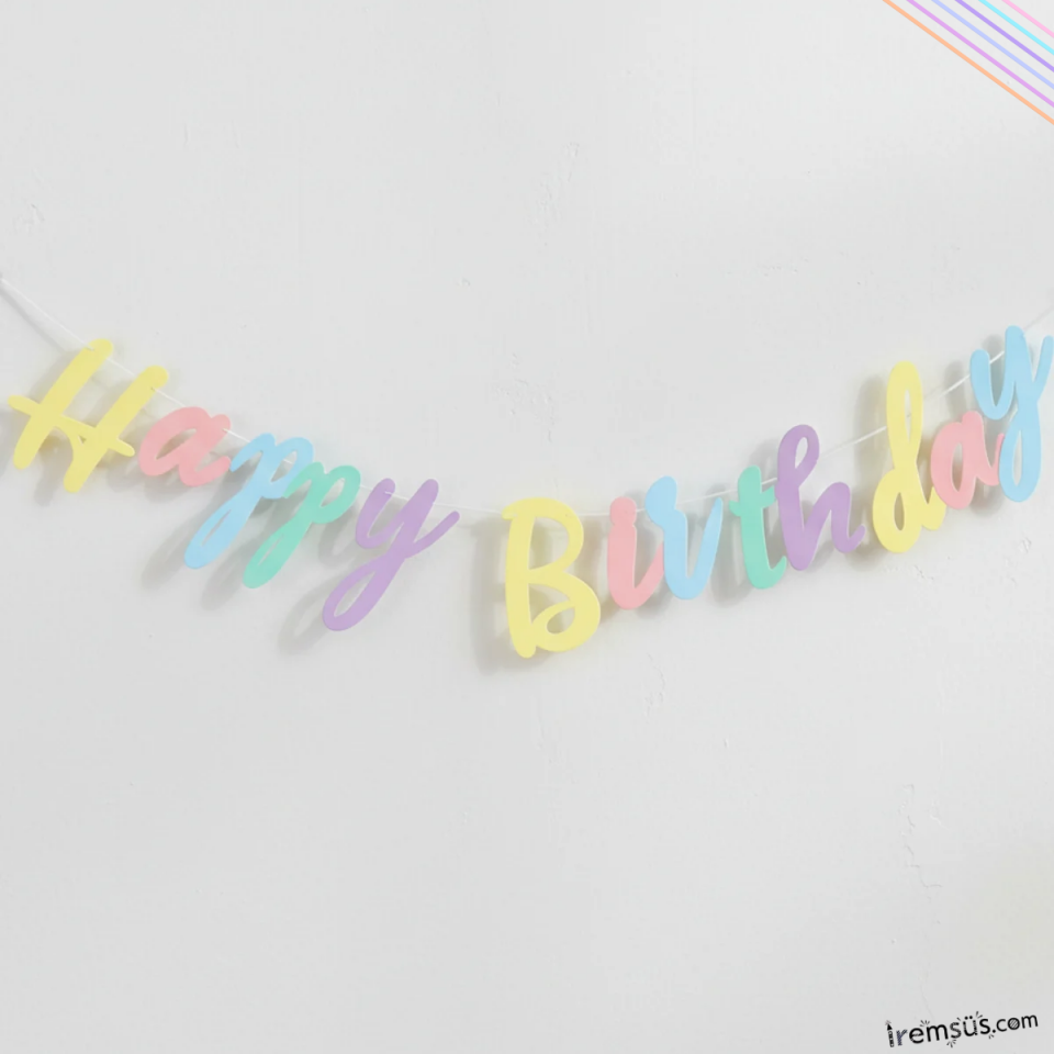 Makaron Renk Doğum Günü Partisi Happy Birthday Banner Yazı 110 Cm Makaron Konsept Süsleme