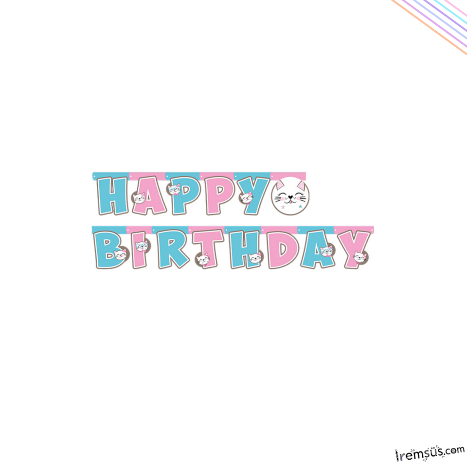 Miss Cat Konsept Doğum Günü Partisi Happy Birthday Banner Yazı 210Cm Misscat Konsept Süsleme