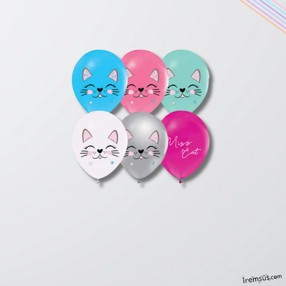 Miss Cat Konsept Baskılı Balon 10 Adet 12''